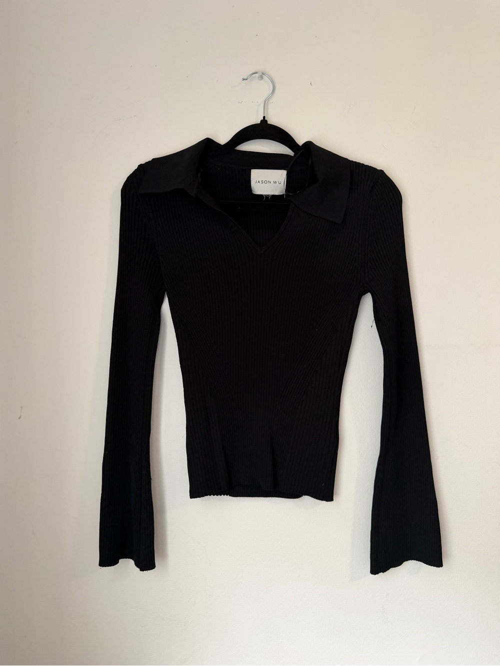 Jason Wu Black Ribbed Long Sleeve Polo